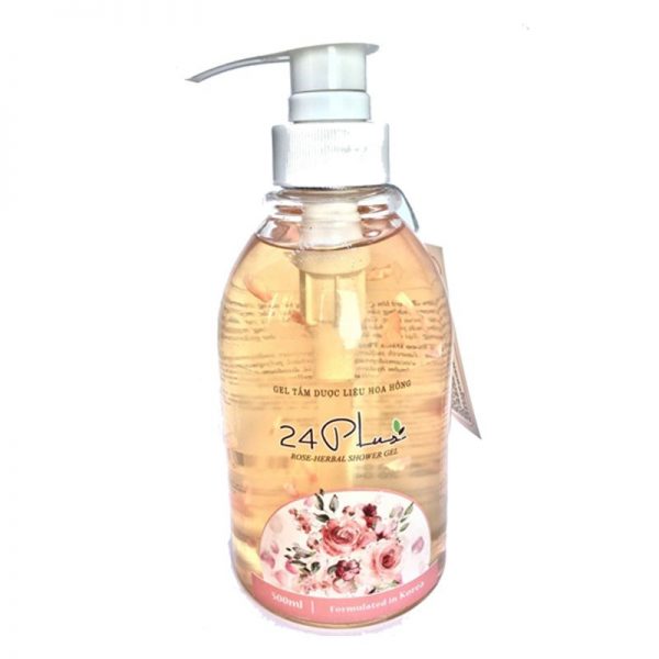 Gel tắm dược liệu hoa hồng 24 plus 500ml - Dưỡng trắng, Thải độc và Trẻ hóa da