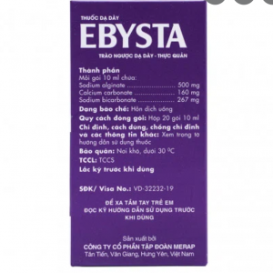 Quy cách đóng gói Thuốc Ebysta (Hộp 20 gói x 10ml)