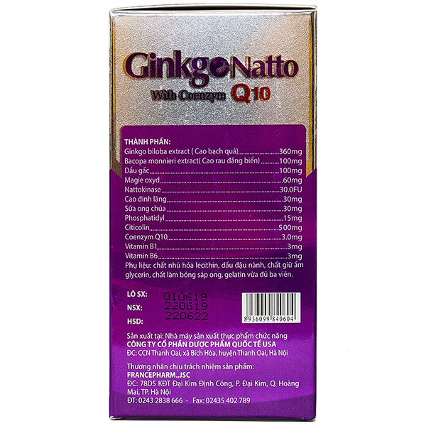 GINKGO NATTO WITH COENZYM Q10 tp Quy cách đóng gói Ginkgo natto with coenzym Q10 Hộp 100 viên