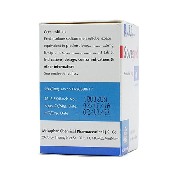 Thành phần của Thuốc Sovepred 5Mg Mekophar 30V Thành phần của Thuốc Sovepred 5Mg Mekophar 30V